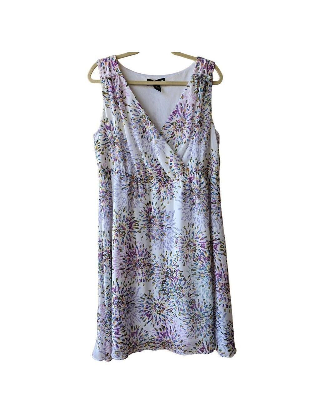 Lane Bryant Women's White Floral Sleeveless Chiffon Mini Dress Size 18
